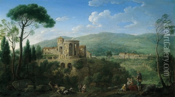Paesaggio Con Il Tempio Di Sibilla A Tivoli Oil Painting - Hendrick Frans van Lint