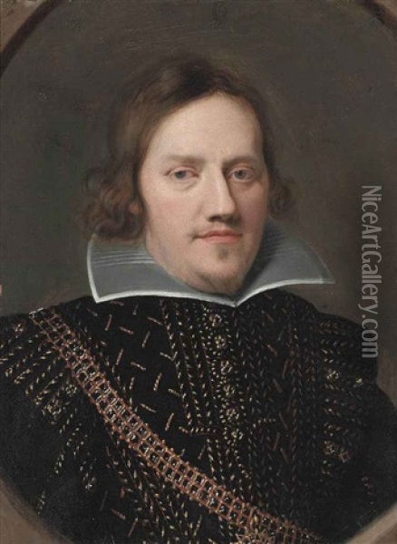 Portrait Of A Gentleman In A Black Embroidered Coat Oil Painting - Jan Anthonisz Van Ravesteyn