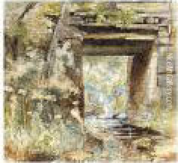 A Bridge Over A Stream Oil Painting - Samuel Palmer