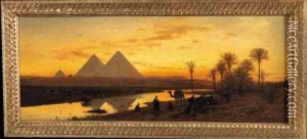 Coucher Du Soleil Sur Le Nil Et Les Pyramides Oil Painting - Themistocles Von Eckenbrecher