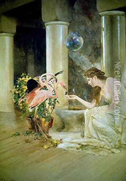 Feeding the Flamingos Oil Painting - Louis Comfort Tiffany