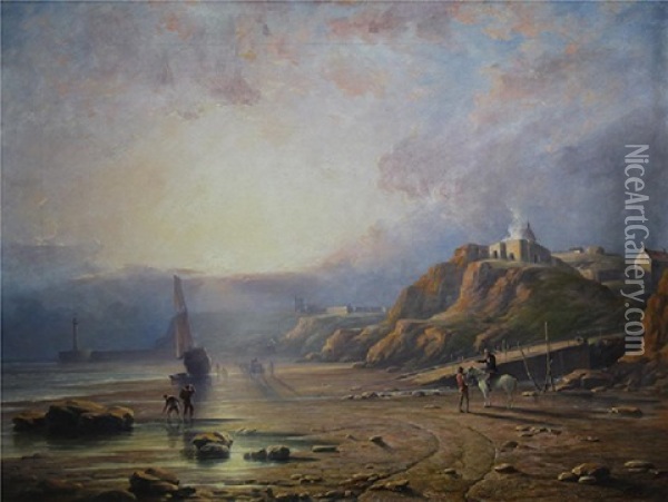 Coastal Scene With Figures And Boats Oil Painting - Lev Felixovich Lagorio