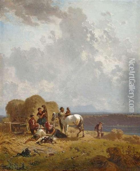 Rast Wahrend Der Heuernte Oil Painting - Julius Noerr