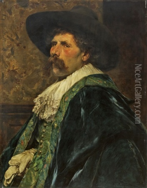 Bildnis Eines Herrn In Gruner Robe Oil Painting - Ferdinand Victor Leon Roybet