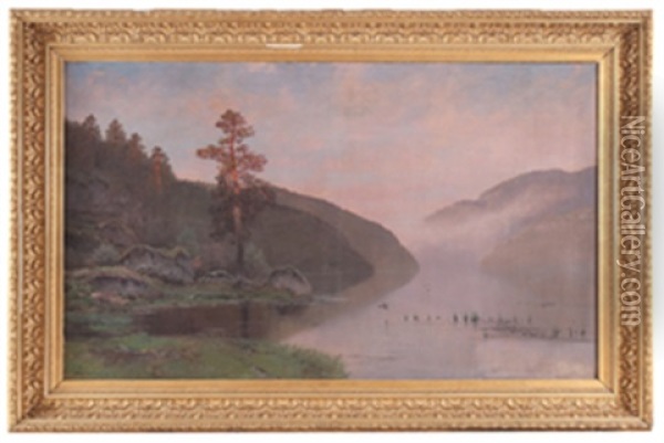 Skumring Ved Tjernet Oil Painting - Ludvig Skramstad
