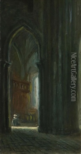 Church Interior Oil Painting - Georges Marie-Joseph Delfosse