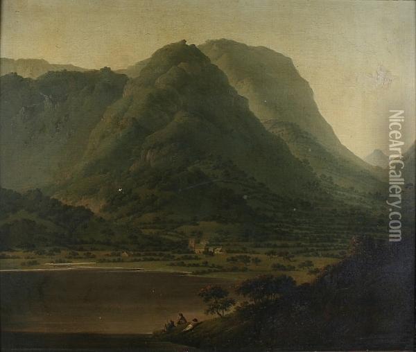 Lake District Landscape, Possibly Borrowdale Oil Painting - Julius Caesar Ibbetson