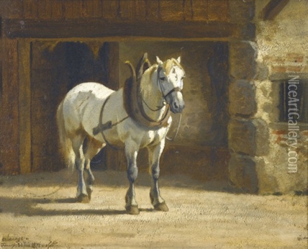 Hofansicht Mit Schimmel Oil Painting - Charles (Jean-Ch. Ferdinand) Humbert