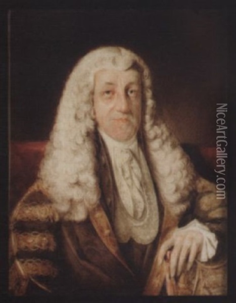 The Rt. Hon. Thomas Manners-sutton, 1st Baron Manners Of Foston, Seated, Wearing Gold-figured Robes Over Coat, White Lace Cravat And Long Powdered Wig Oil Painting - John Comerford