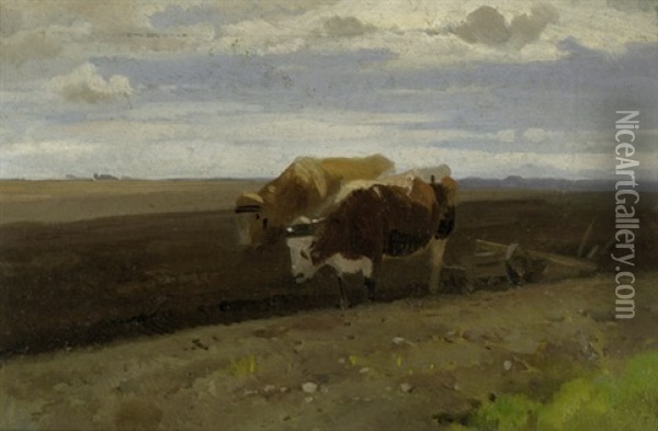 Ochsen Vor Dem Pflug Oil Painting - Adolf Ernst Meissner