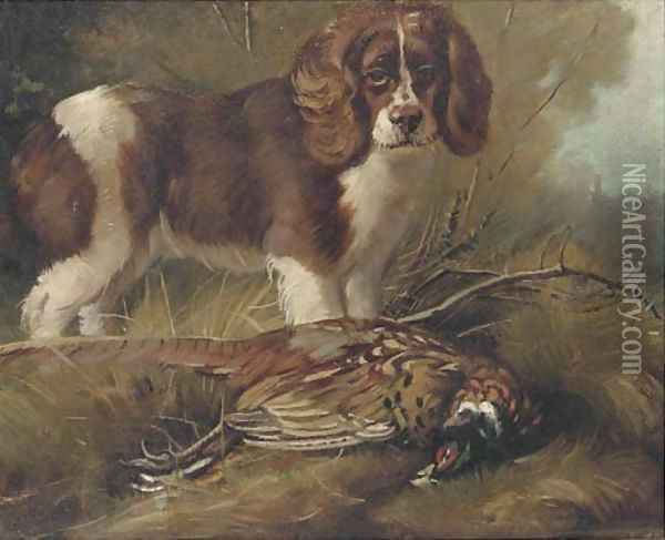 A spaniel with a pheasant Oil Painting - William Woodhouse