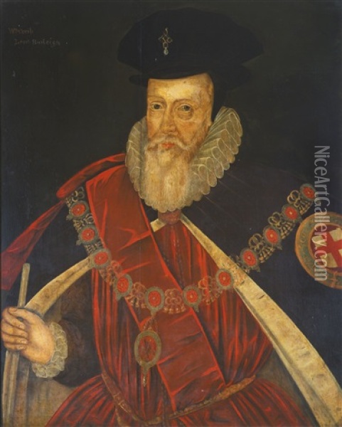 Portrait Of Wwilliam Cecil, 1st Baron Burghley (1520- 1598), Half-length, Wearing The Robes And Collar Of A Knight Of The Garter Oil Painting - Marcus Gerards the Younger