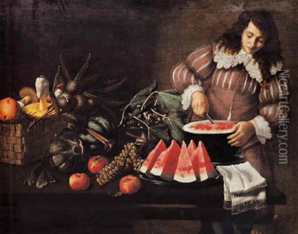 Jeune Homme Preparant Un Plat De Fruits Oil Painting - Tommaso Salini