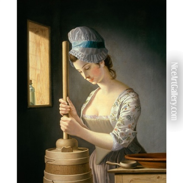 Maria Gunning, Countess Of Coventry As The Butter Churner Oil Painting - Henry Robert Morland