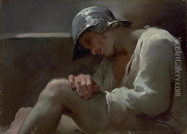 A Sleeping Legionary In A Helmet Oil Painting - Ubaldo Gandolfi