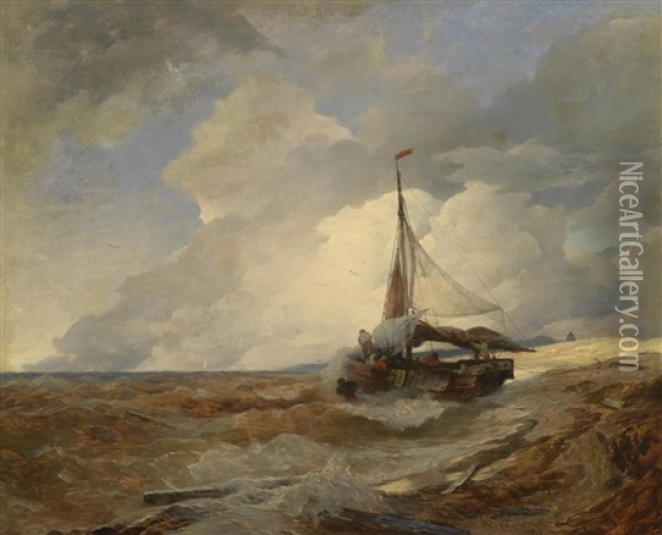 Fischerboot In Seenot Oil Painting - Andreas Achenbach