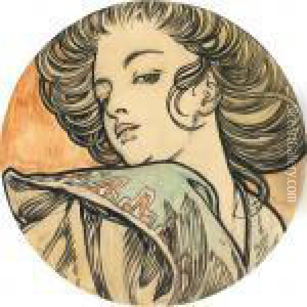 Portrait D'une Jeune Femme, Vers 1900 Oil Painting - Alphonse Maria Mucha