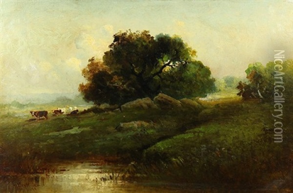 Cattle In The Field Oil Painting - Thomas Oxley Miller