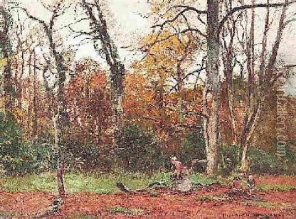 Reisigsammler Im Wald Oil Painting - Heinrich Hermanns