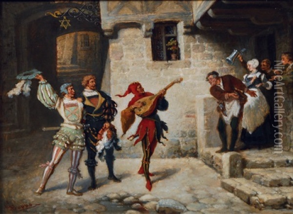 Jester Playing The Lute Oil Painting - Carl Boppo