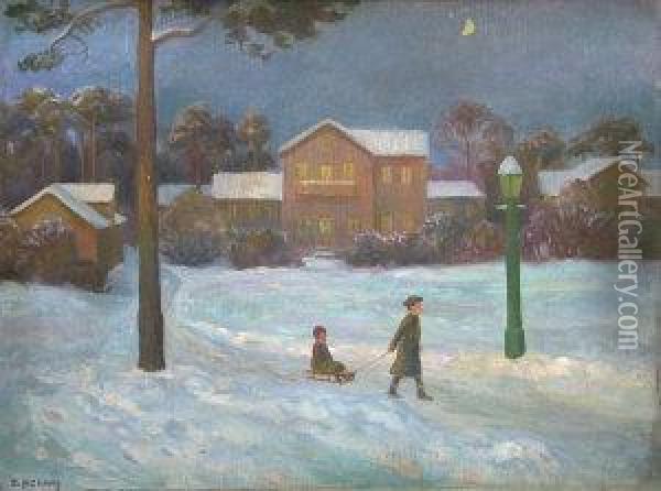 Winter Evening Oil Painting - Otto Hennig