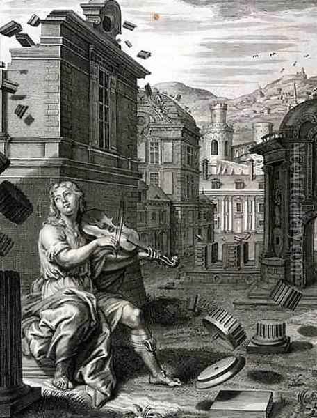 Amphion Builds the Walls of Thebes by the Music of his Lyre, 1731 Oil Painting - Bernard Picart