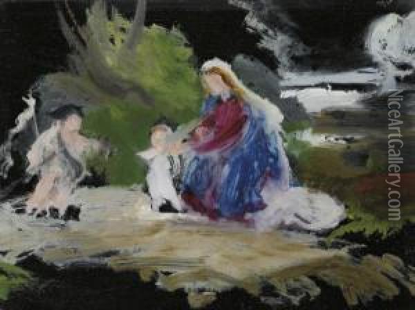Maria Mit Jesus Und Johannes, Um 1867-77 Oil Painting - Robert Zund