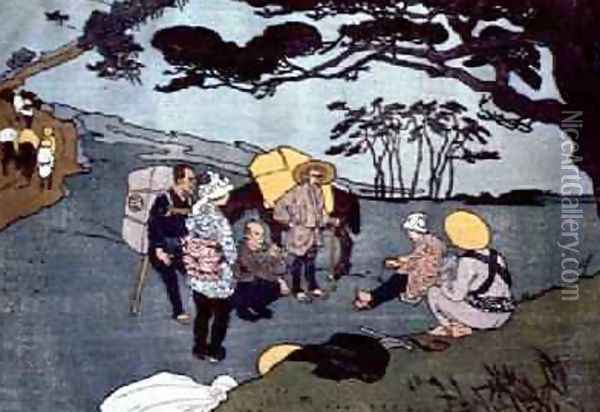 Travellers Break on a Mountain Road in Japan 1903 Oil Painting - Emil Orlik