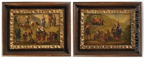 A Pair Of Miniatures (pair) Oil Painting - Norbert Joseph Carl Grund