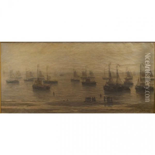 Morning Fishing Boats At Anchor Oil Painting - Hendrik Willem Mesdag