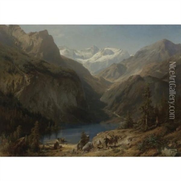 Upper Lake Of The Koenig Sea, Bavarian Highlands Oil Painting - Hermann Herzog