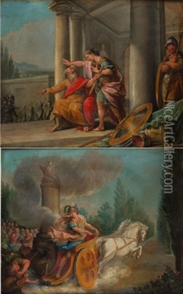 Scenes De La Guerre De Troie (pair) Oil Painting - Nicolas-Rene Jollain the Younger