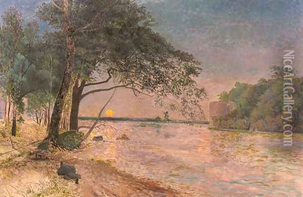 View Of Kronenberg Castle At Sunset Oil Painting - Alfred Wahlberg