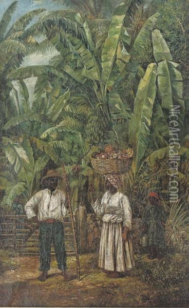 Caribbean Farmers Oil Painting - J. M. Lee