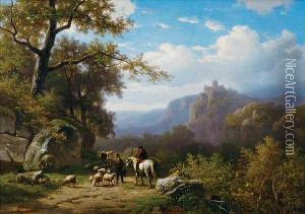 Tending The Herd Oil Painting - Alexander Joseph Daiwaille