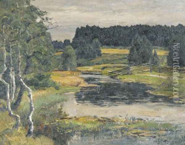 Wiesenlandschaft Mit Weiden An Einem Bachlauf Oil Painting - Hans von Hayek