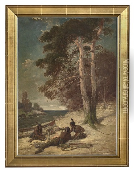 Camping On The Banks Of A River Oil Painting - Conrad Arthur Thomas