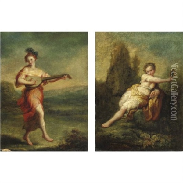 Figure Allegoriche (pair) Oil Painting - Giuseppe Maria Crespi