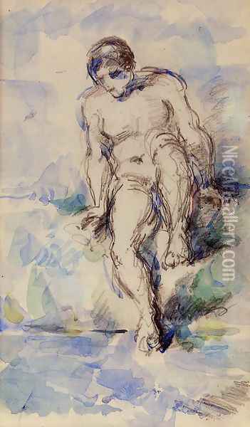 Bather Entering The Water Oil Painting - Paul Cezanne