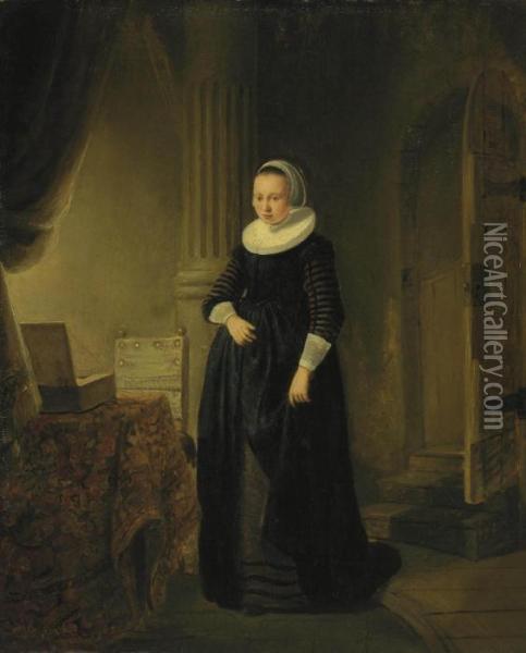 A Young Woman In An Interior Oil Painting - Rembrandt Van Rijn