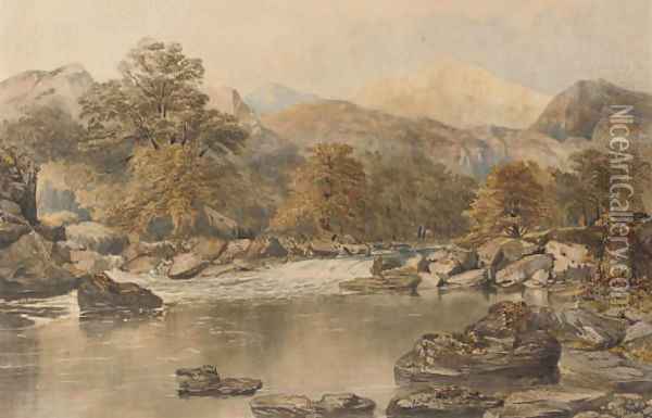 Falls in a highland landscape Oil Painting - William Holman Hunt