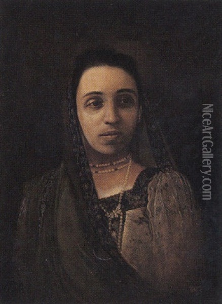 Portrait Of A Parsee Lady Oil Painting - Pestonji Bomanji