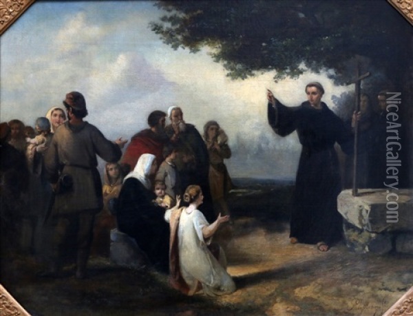 Monnik Met Een Luisterend Gezelschap Oil Painting - Karel Frans Philippeau