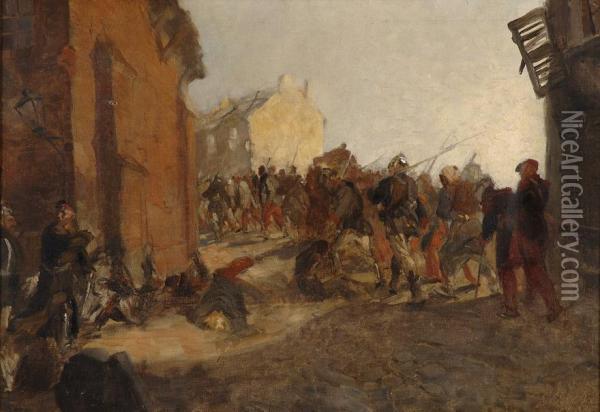 Szene Aus Dem Ersten Weltkrieg. Oil Painting - Hans Kohlschein