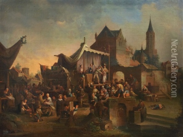 Marktszene Mit Wanderbuhne Oil Painting - Pieter de Bloot