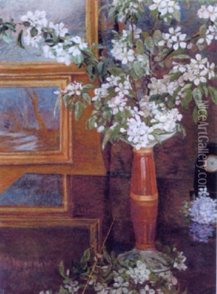 Blomstrende Frugtgrene Pa Et Bord Oil Painting - Suzette Holten