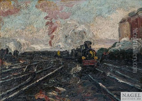 Ausfahrt Aus Dem Stuttgarter Bahnhof Oil Painting - Hermann Pleuer