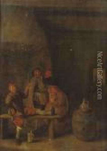Peasants Drinking And Smoking In An Interior Oil Painting - Jan Miense Molenaer