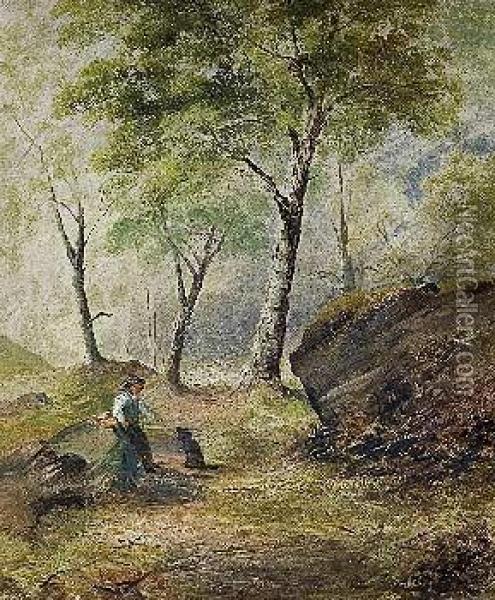Joven Con Perro En El Bosque Oil Painting - Owen W. Davis