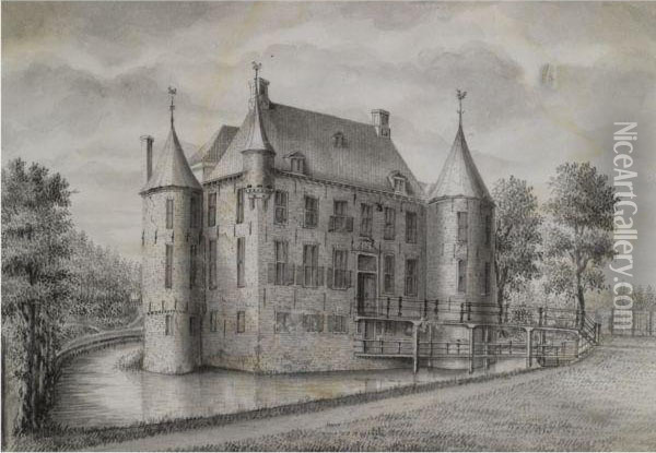 Maasbergen Castle And Surroundings Oil Painting - Philip Willem Schonck